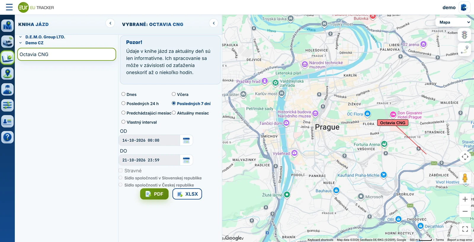 EUTRACKER – vytvorenie knihy jázd za zvolené obdobie