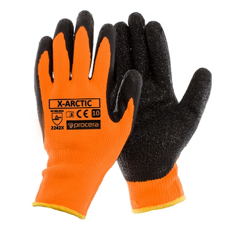 Pracovné rukavice X-ARCTIC WINTER – zateplené oranžovo-čierne rukavice s hrubým latexovým povrchom na prácu v zime