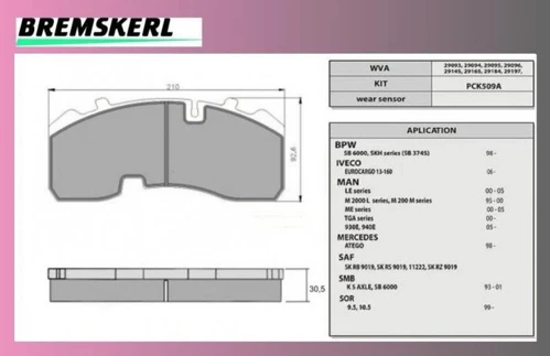 dosky brzdové MB ATEGO, SAF, BPW, IVECO-BREMSKERL