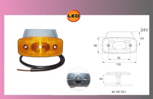 svetlo LED-oranž,24V+kábel+držiak