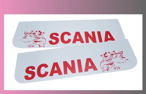 zástera kolesa SCANIA 600x180-pár-predná-biela-červené písmo-GRIFFIN