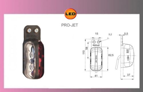 LED-PRO-JET-červ./biely-12/24V+držiak