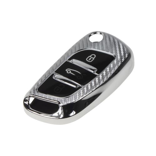 TPU obal pre kľúč Peugeot/Citroën, 3-tlačítkový, carbon silver