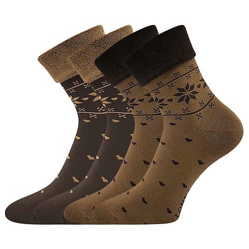 Ponožky Frotana nórsky vzor čokoládová/hnedá