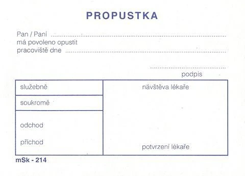 Priepustka A7 100 listov