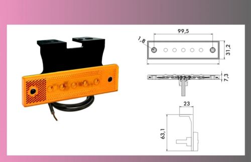 svetlo obrys.LED oranž.12/24V- PRO-SUPER-FLAT+kábel 0,5m/5-ľadek/s držiakom