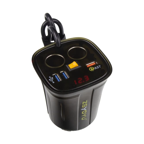 Dvojitá CL zásuvka s 3x USB+voltmetrom do držiaka nápojov