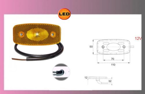 svetlo LED oranž.12V/1W-kábel 0,5m