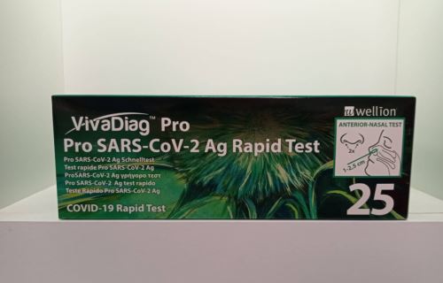 Antigénny test z prednej časti nosa - VIVA DIAG PRE SARS-CoV-2 Ag Rapidtest (aj pre deti) sada 25 ks