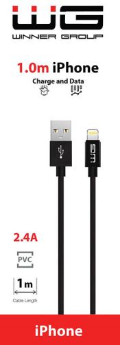 WG Dátový kábel USB-A / Lightning, 2,4 A, čierny, 100cm