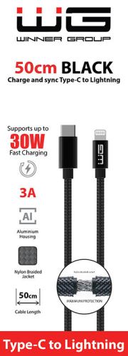 WG Dátový kábel USB-C/Lightning, 3A, čierny, 50cm