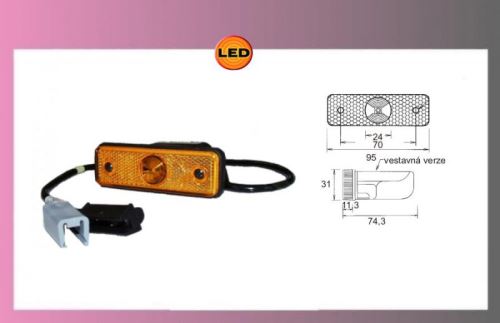 LED FLATPOINT oranž.24V/1,3W+držiak,kábel
