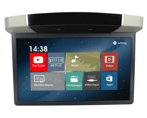 Stropný LCD monitor 15,6" sivý s OS. Android HDMI / USB, diaľkové ovládanie so snímačom pohybu