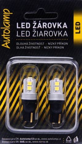 2ks žiarovka LED 12V-24V 5W W2, 1x9, 5d číra 10xLED
