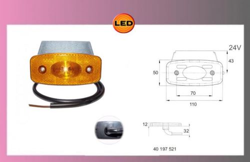 svetlo LED-oranž,24V+kábel+držiak