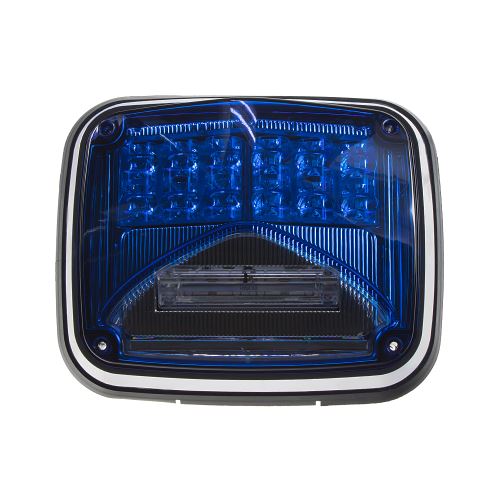 Výstražné LED svetlo obdĺžnikové s prísvitom, 12-24V, modré, ECE R65