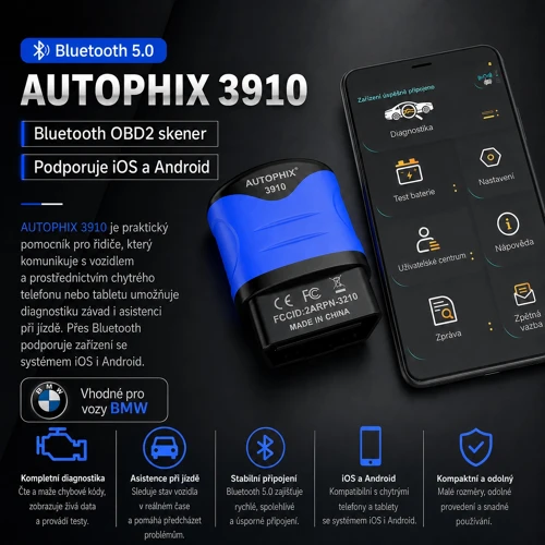 Autodiagnostika Bluetooth Autophix 3910 OBDII pre BMW/Mini/Rolls Royce
