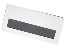Menovka s okienkom - kombinácia plast - kov 7,5 x 3,6 cm Menovka s okienkom - kombinácia plast - kov 7,5 x 3,6 cm