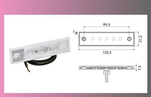 svetlo obrys.LED biele 12/24V- PRO-SUPER-FLAT+kábel 0,5m/5-ľadek//